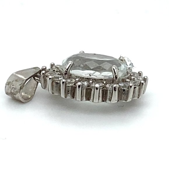 Aquamarine 3.05ct White Gold Finish Solid 925 Sterling Silver Pendant - Picture 5 of 8